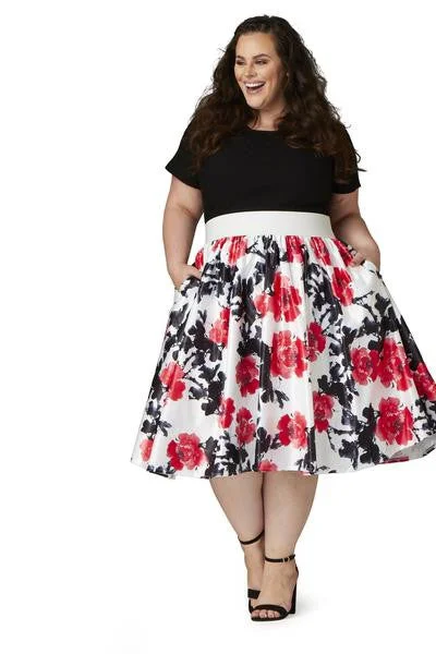 Soiree Midi Skirt - White/Red Floral