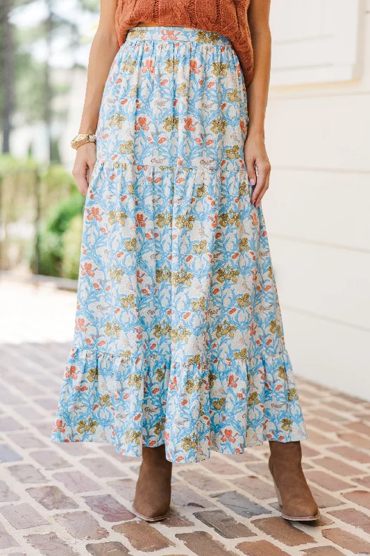 Start The Day Blue Floral Maxi Skirt