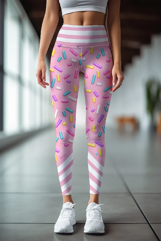 Sugar Baby Lucy Pink Candy Print Bright Leggings Yoga Pants - Women