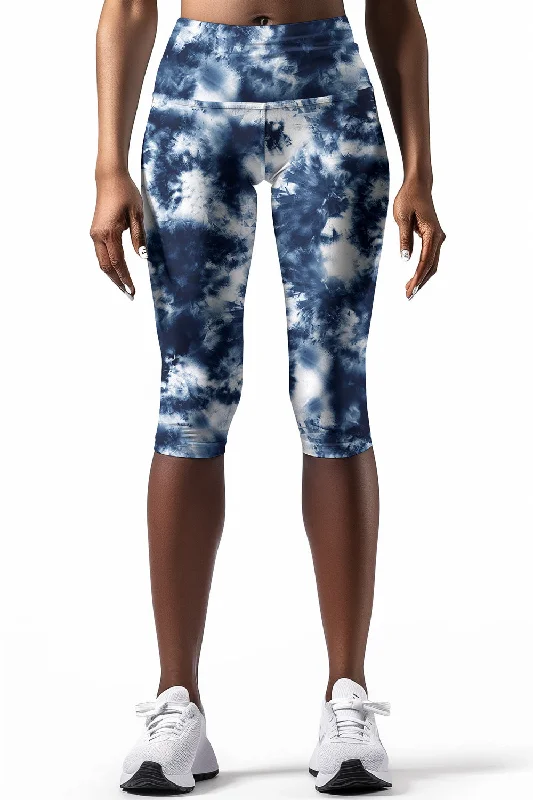 Waterfall Ellie Blue Tie Dye Performance Yoga Capri Leggings - Women