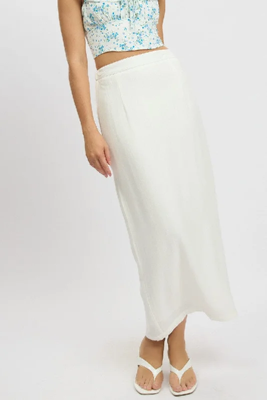 White Maxi Skirt High Rise Linen Blend Pencil