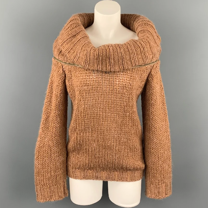 A.F. VANDERVORST Size S Camel Mohair Blend Cowl Neck Sweater