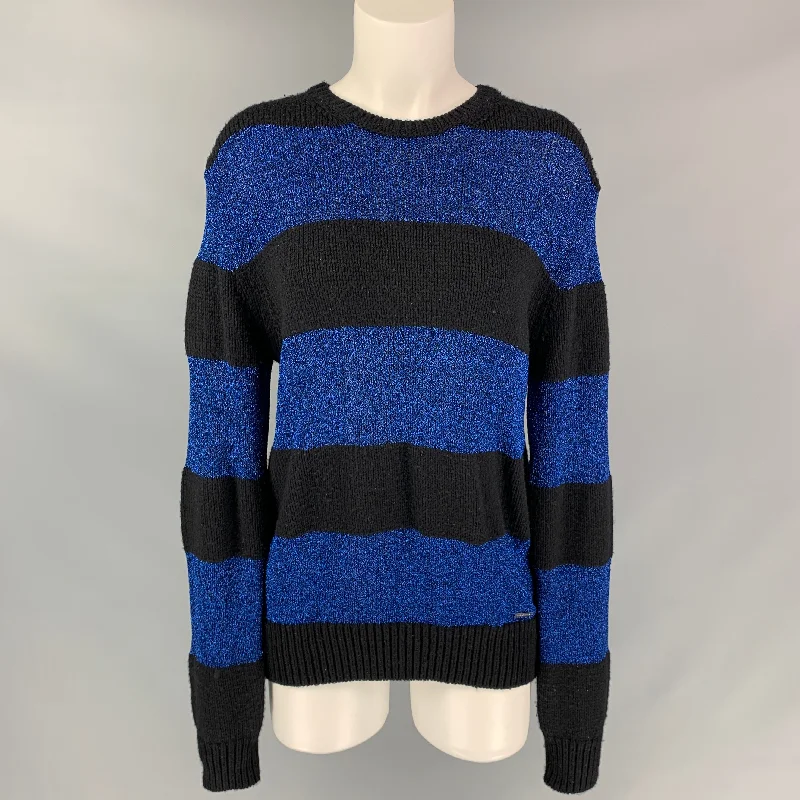 DSQUARED2 Size M Black & Blue Metallic Wool Blend Crew-Neck Sweater