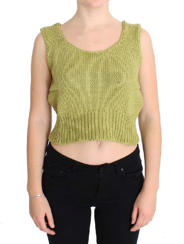 Elegant Green Knit Sleeveless Vest Sweater