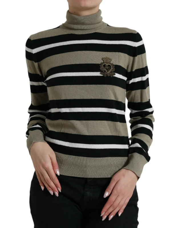 Elegant Striped Turtleneck Wool Sweater