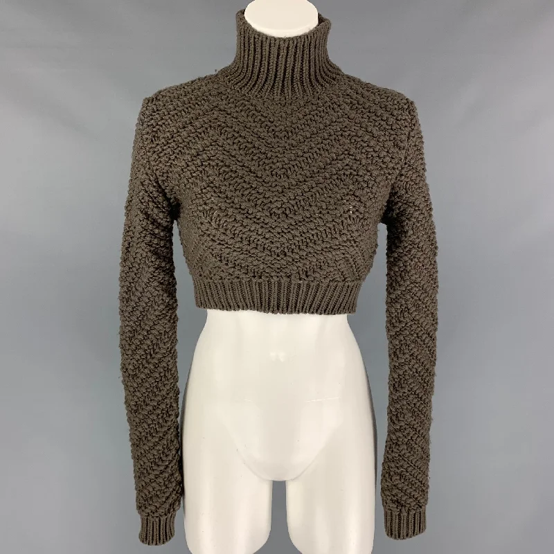 FENDI Size 2 Taupe Knitted Wool Cropped Turtleneck Sweater