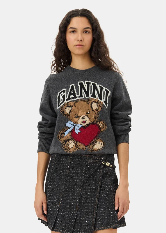 Graphic Wool Mix Bear Crewneck Sweater