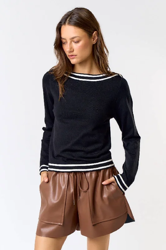 Boat Neck Sweater : Black- Ivory