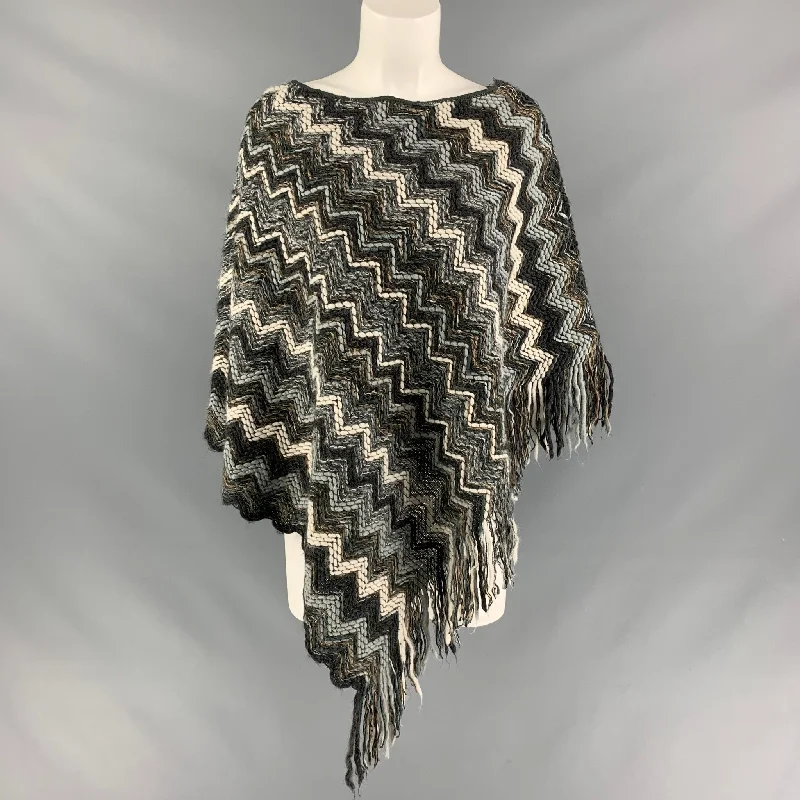 MISSONI One Size Grey Blue & White Wool Blend Zig Zag Sweater