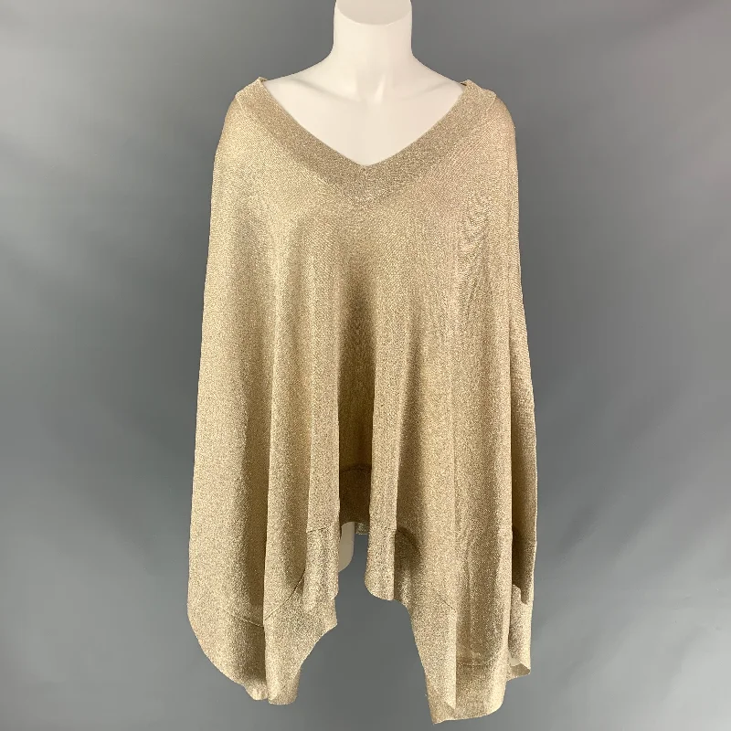 MISSONI Size 6 Gold Metallic Viscose Blend Poncho Sweater