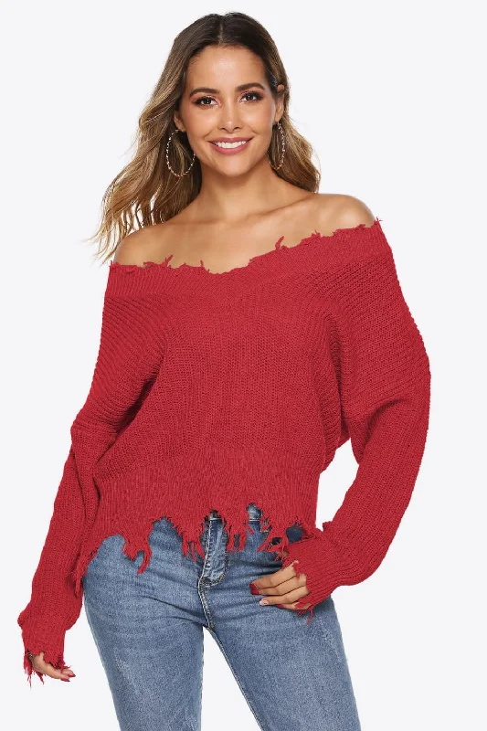 FZ Women's Off-Shoulder Raw Hem Sweater