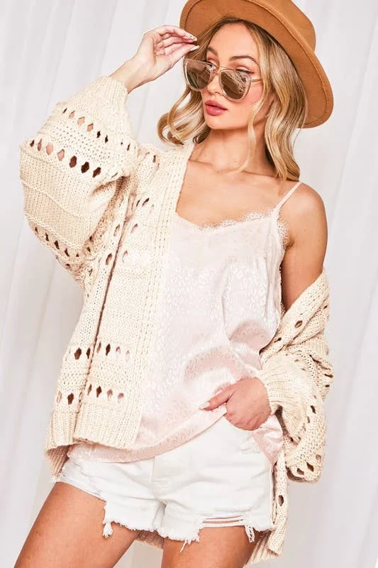 Open Knit Balloon Sleeve Sweater