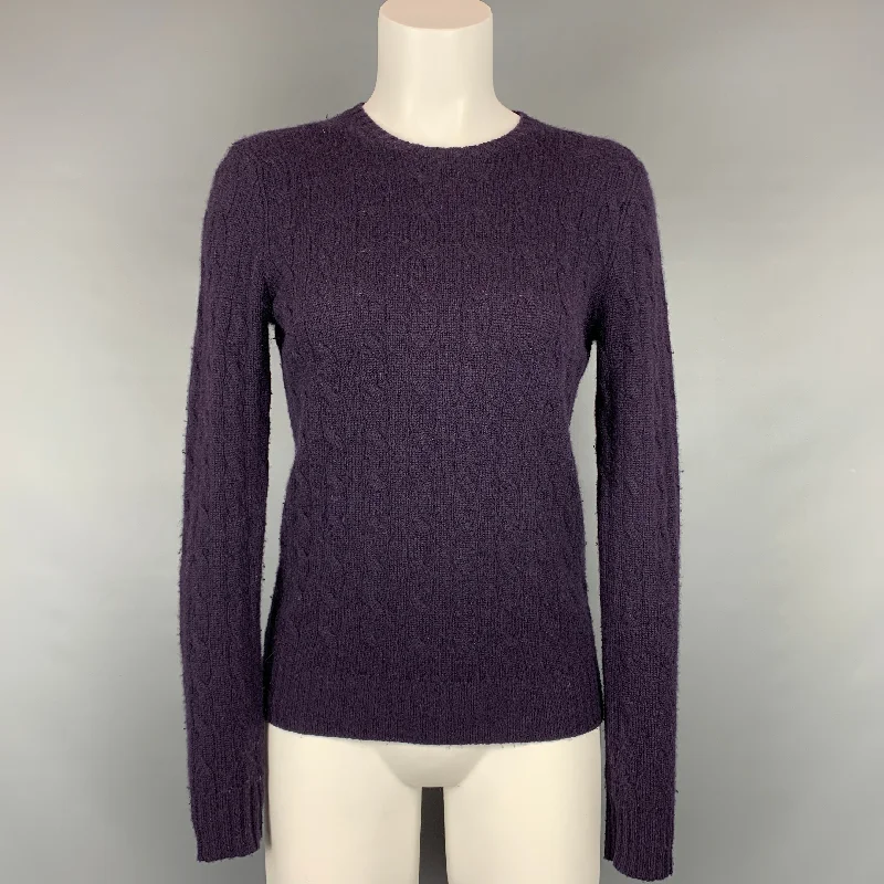 RALPH LAUREN Black Label Size M Eggplant Cable Knit Cashmere Slim Fit Sweater