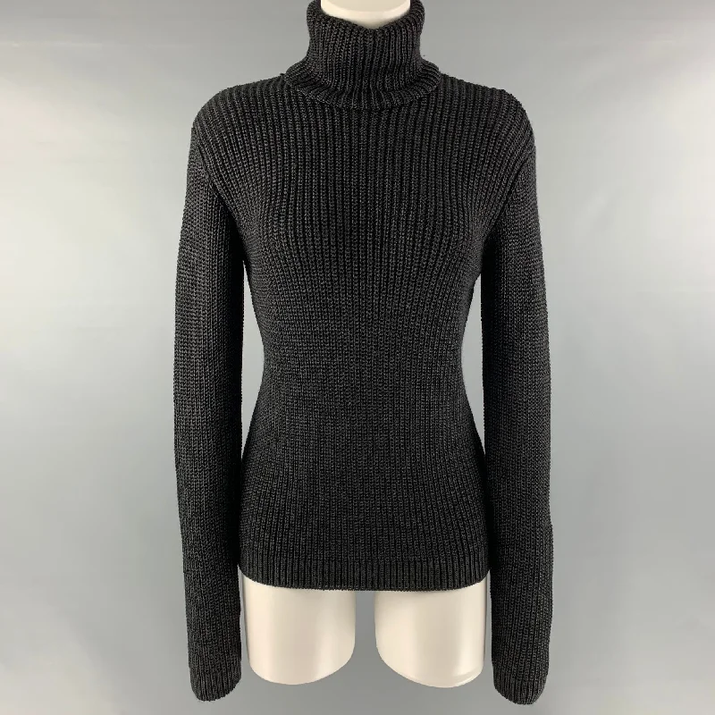 RALPH LAUREN Size M Black Silk &  Cashmere Textured Turtleneck Sweater