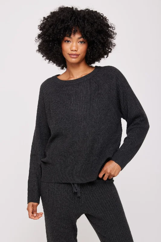 Spiritual Gangster Doutzen Ballet Neck Sweater - Charcoal Heather