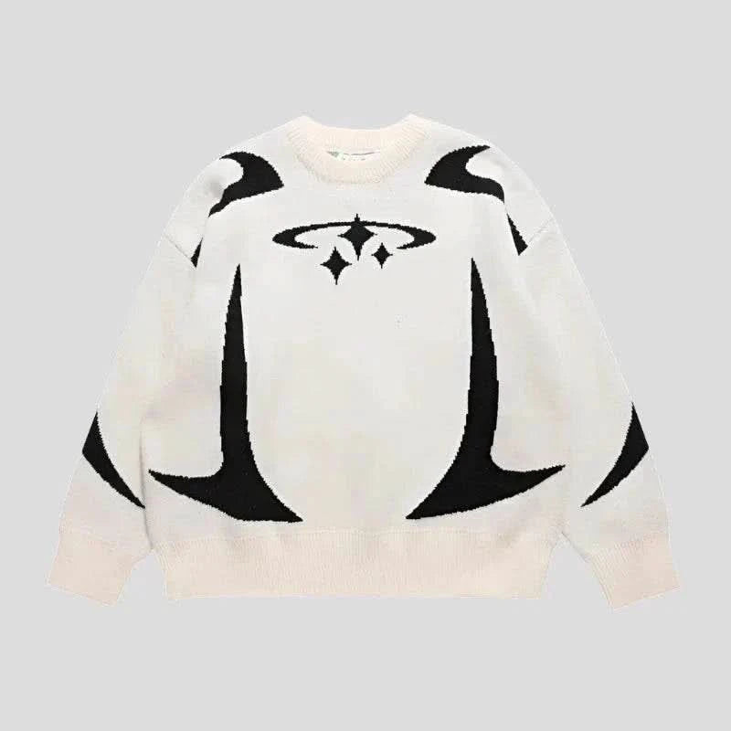 Stars Graphic V Neck Knit Sweater - Unisex