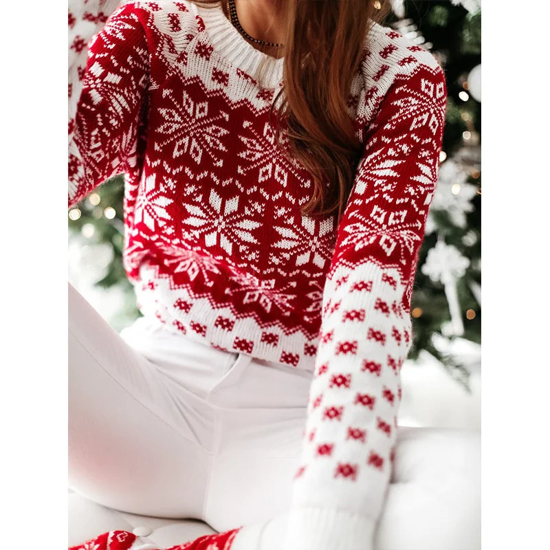 FZ Women's Christmas Snowflake  Bottoming Knitted Sweater