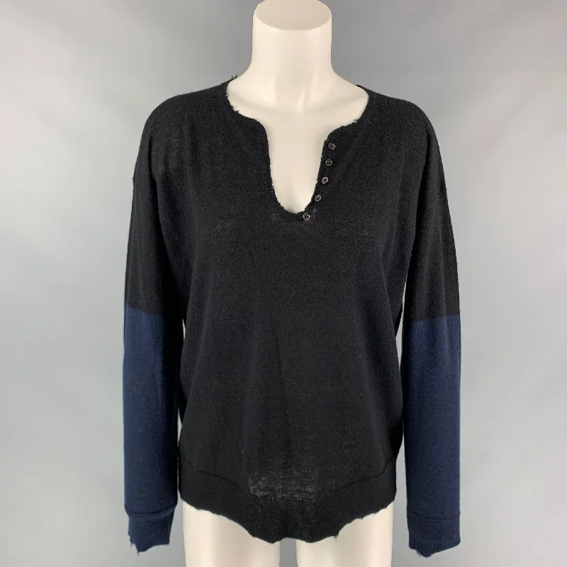 ZADIG & VOLTAIRE Size S Black & Navy Color Block Cashmere Sweater