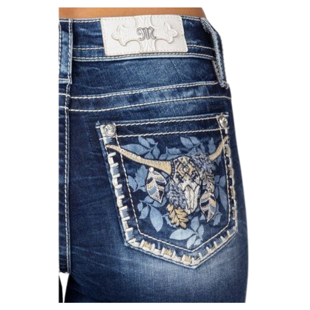 Women's Cow Skull Jeans By Miss Me Chic Ripped Jeans