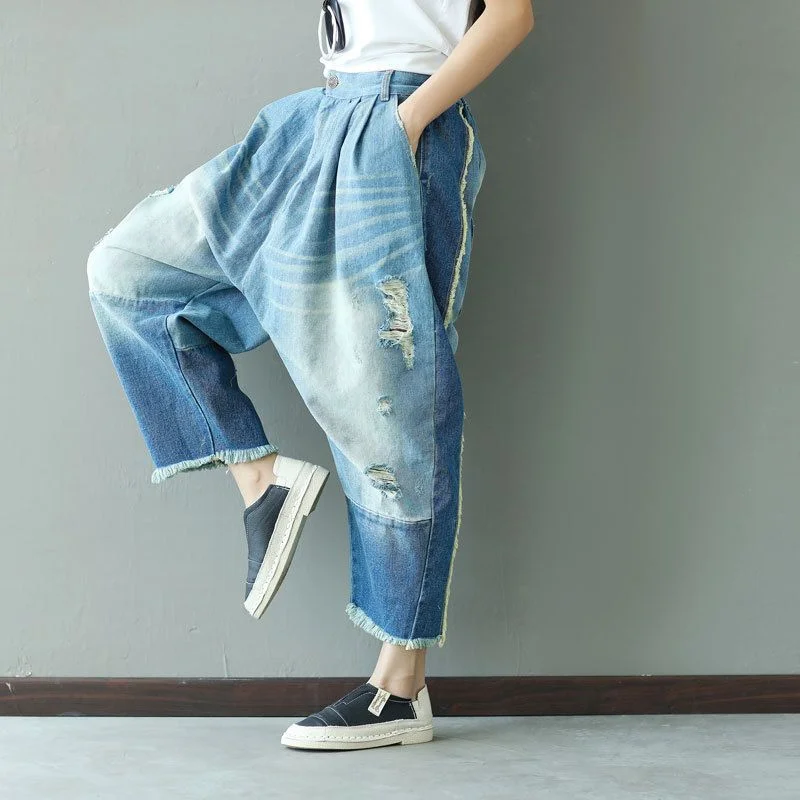 2017 New Casual Boyfriend Harem jeans women Spliced Ankle-length Drop Crotch pants Hippie Punk ripped Boho Cross Pants G060601 Fashionable Raw Edge Jeans 2017 New Casual Boyfriend Harem jeans women Spliced Ankle-length Drop Crotch pants Hippie Punk ripped Boho Cross Pants G060601 Fashionable Raw Edge Jeans