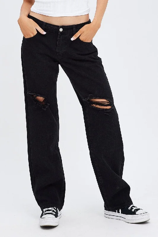 Black Straight Jeans Low Rise