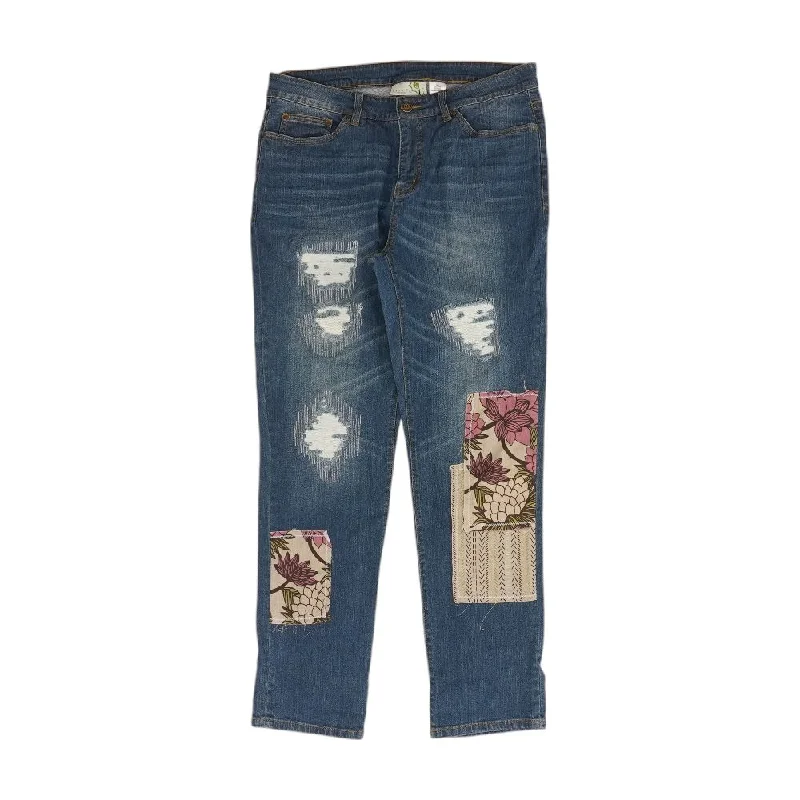 Blue Solid Mid Rise Slim Leg Jeans