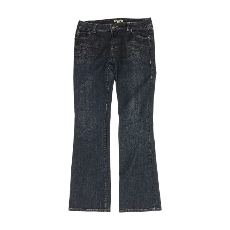 Blue Solid Mid Rise Straight Leg Jeans