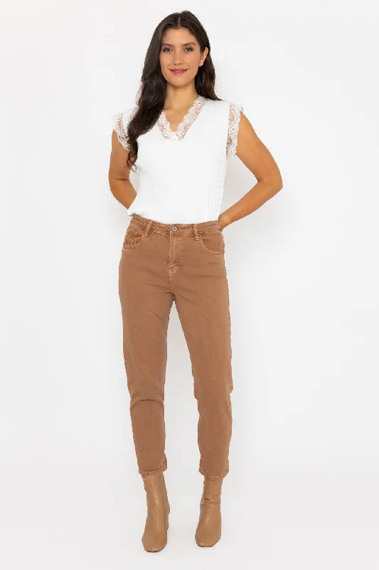 Camel High Waisted Mom Jeans