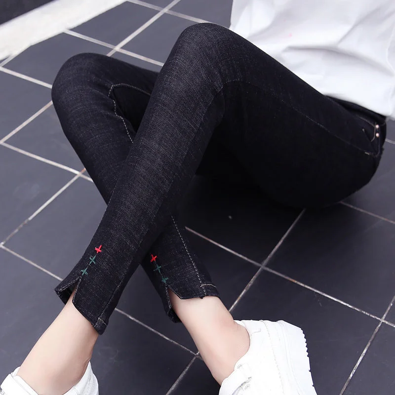 elastic boyfriend for women jeans woman 2018 nice push up skinny jeans with high waist slim denim pants femme Personality design