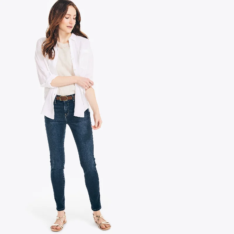 Nautica Womens Nautica Jeans Co. True Flex Mid-Rise Skinny Denim Trendy Wide-Leg High-Waist Denim