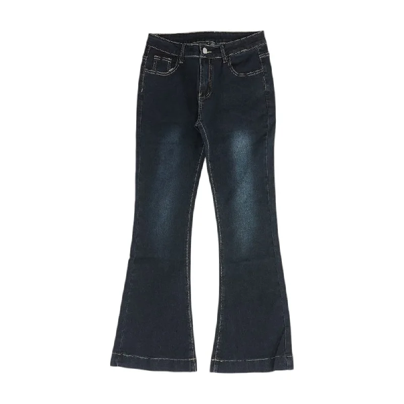 Navy Solid Bell Bottom Jeans