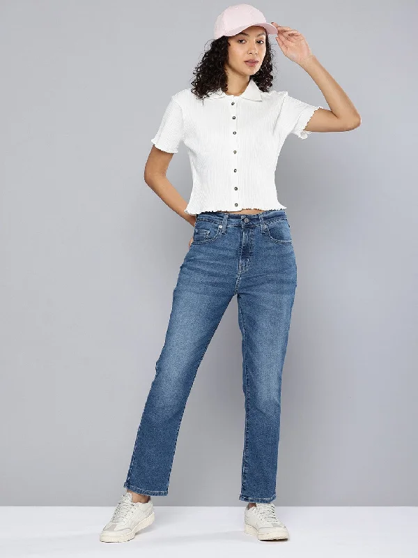 Women's High Rise 724 Slim Straight Fit Indigo Jeans Fashionable Cropped Denim Jeans Women's High Rise 724 Slim Straight Fit Indigo Jeans Fashionable Cropped Denim Jeans